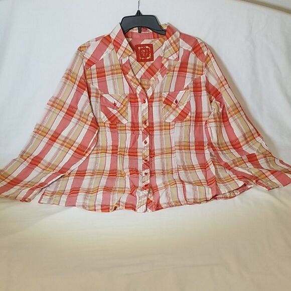 Cato Jewel Button Front Plaid 2-Pocket‎ Shirt - Picture 1 of 9